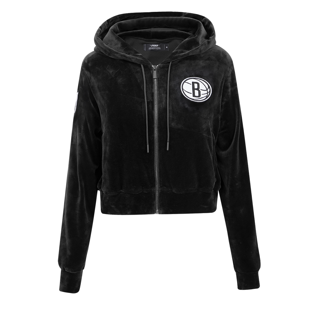Pro Standard Women's Brooklyn Nets Classic Velour FZ Jacket -Black